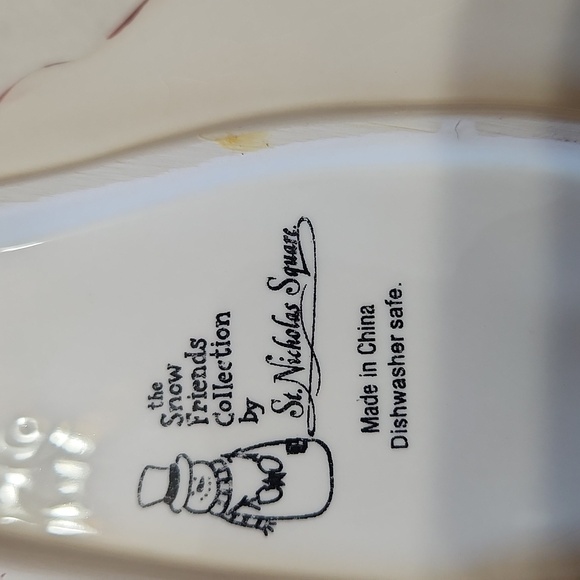 2 Ceramic Snowmen Spoon Rests for Utensils - Picture 3 of 4